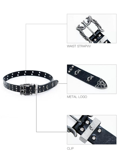 Metal Logo Studded PU Leather Belt WN11610