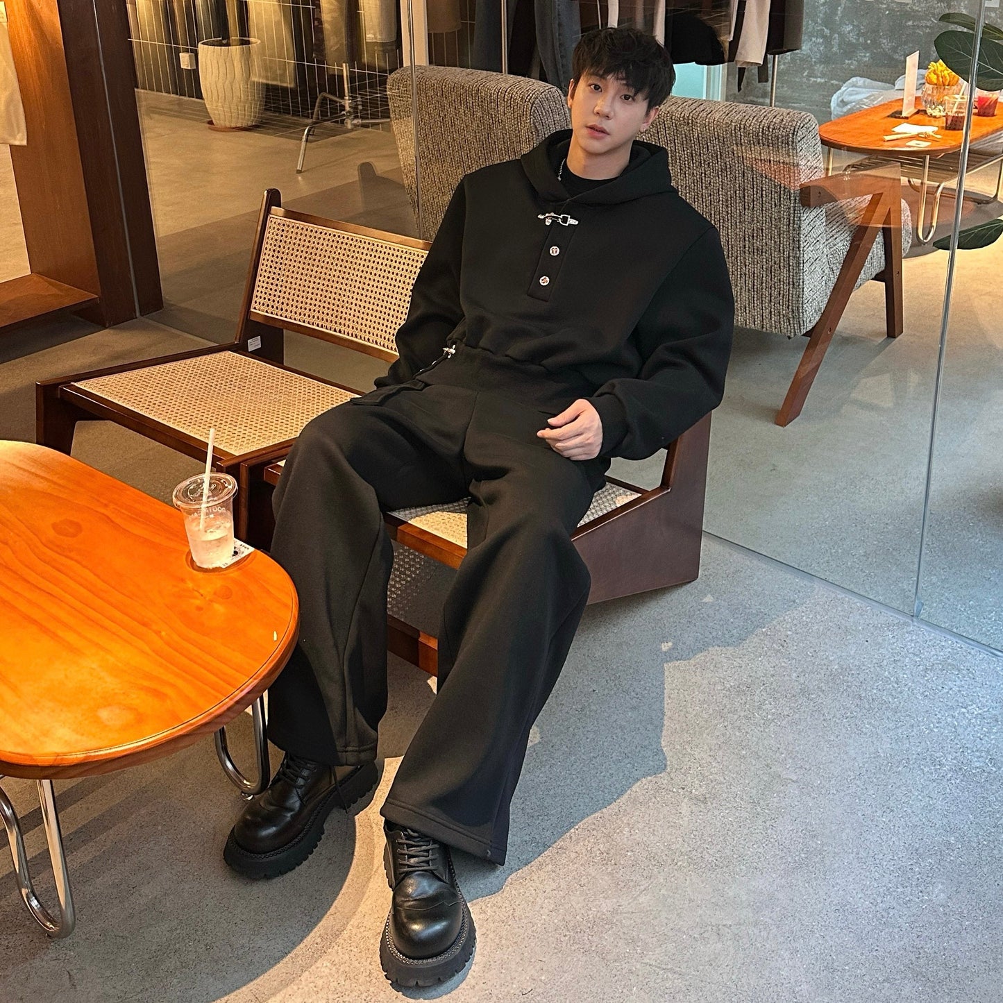 Henley Design Hoodie & Wide Leg Sweatpants Setup WN25376