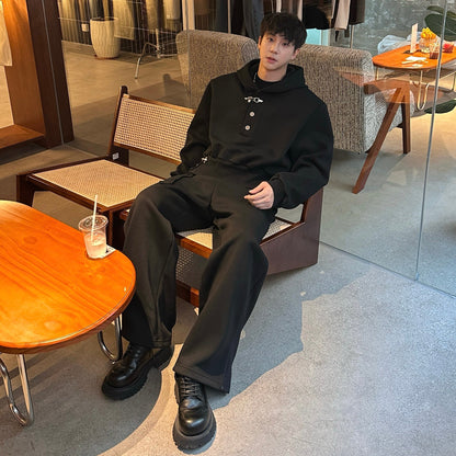 Henley Design Hoodie & Wide Leg Sweatpants Setup WN25376