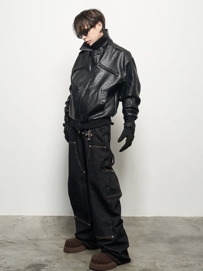 Aged High-End PU Leather Jacket WN22941