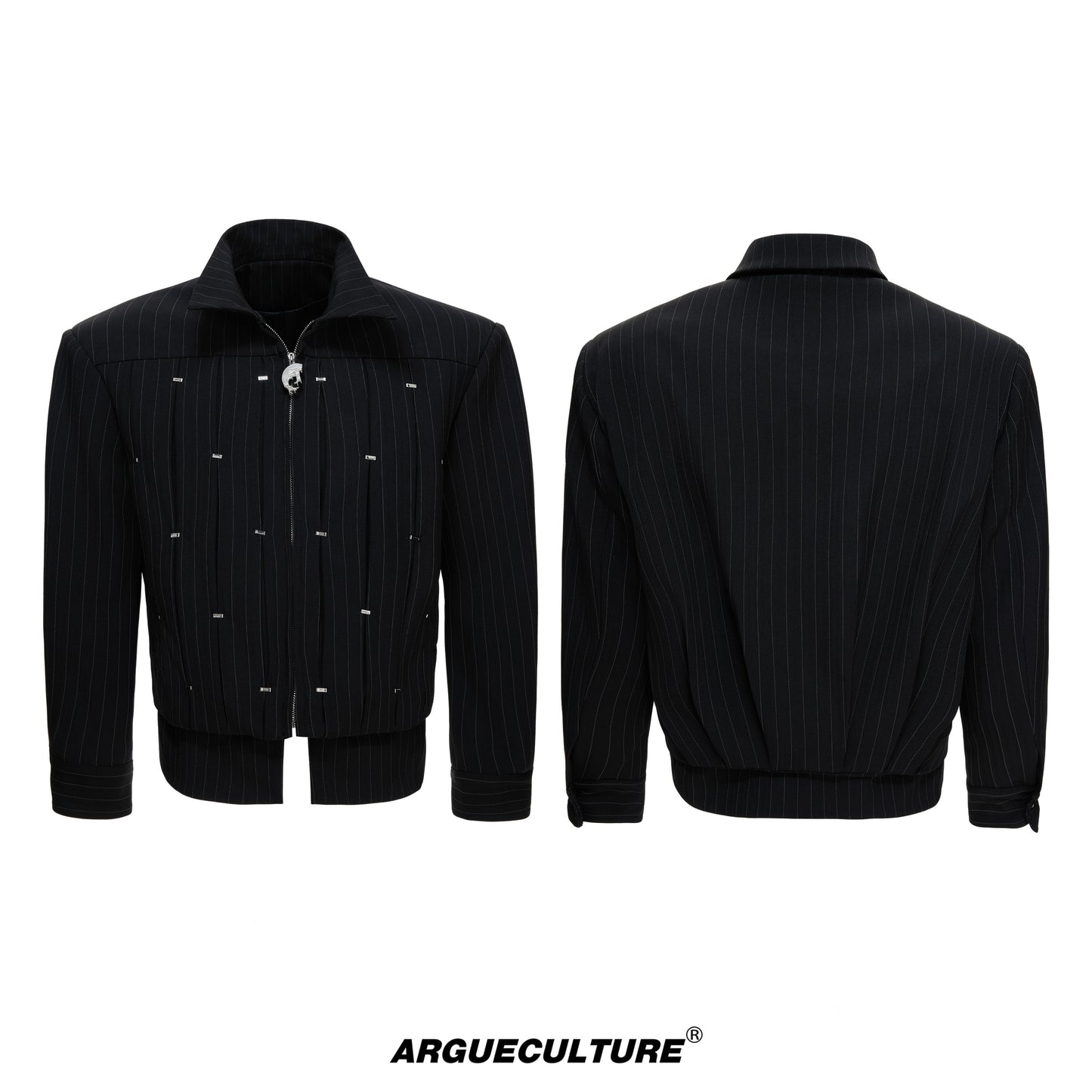 Pleats Rivet Standing-Collar Jacket WN23544