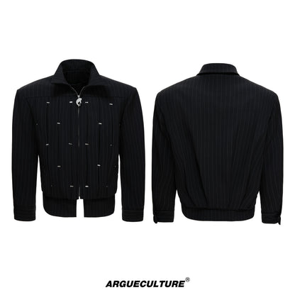 Pleats Rivet Standing-Collar Jacket WN23544