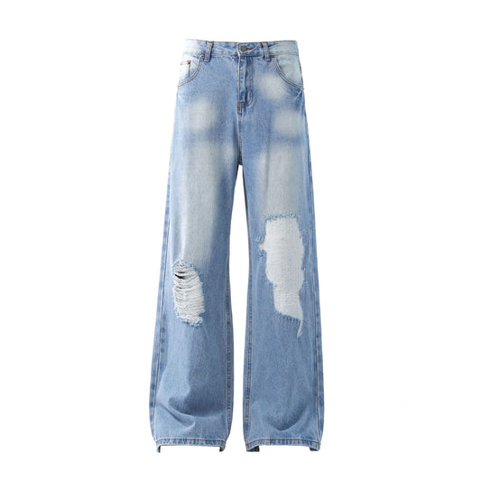 Washed Damage Wide Leg Flare Denim Jeans WN25862