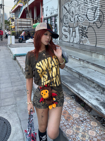 Camo Star Letter Print Short Sleeve T-Shirt WN27240