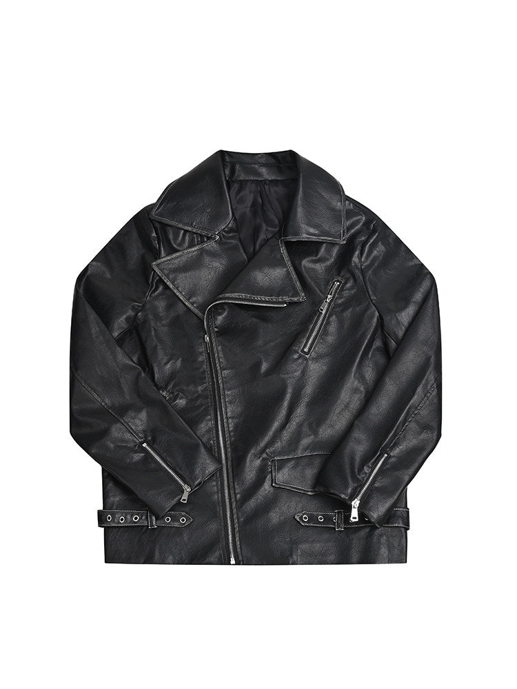 Asymmetric Zipper Lapel PU Leather Jacket WN27121