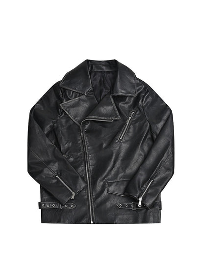 Asymmetric Zipper Lapel PU Leather Jacket WN27121