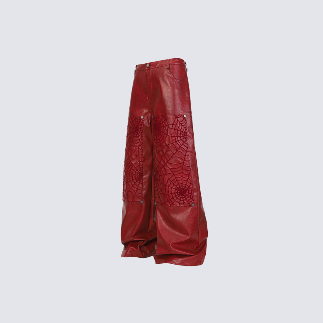 Shoulder-Pad Spider Web PU Leather Jacket Wide Leg Pants Setup WN27913