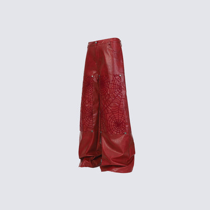 Shoulder-Pad Spider Web PU Leather Jacket Wide Leg Pants Setup WN27913