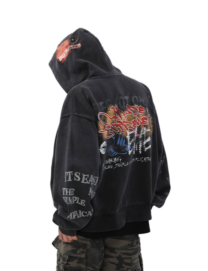 Graffiti Print Zipper Hoodie WN8312