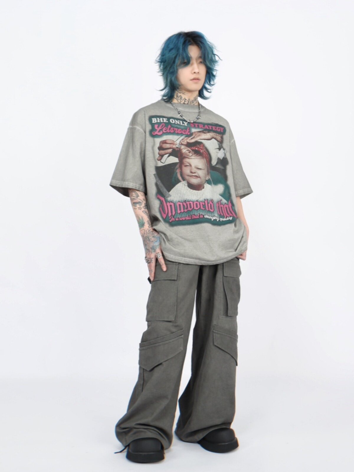 Washed Graphic Print Oversize Short Sleeve T-Shirt WN24408
