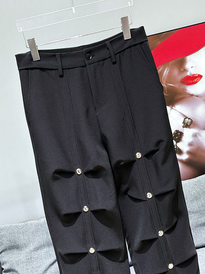 Studs Pleats Straight Trousers WN23899