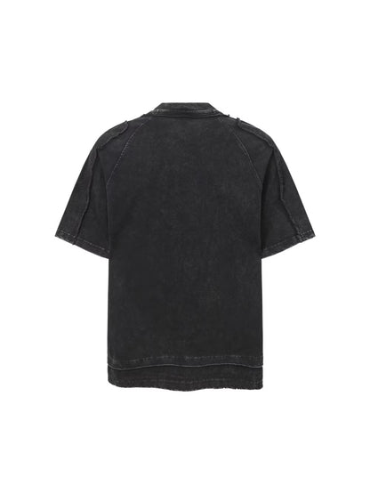 Washed Fake Layered Pocket Detail Short Sleeve T-Shirt WN28028