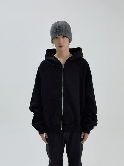 Oversize Zipper Damage Hoodie WN8784