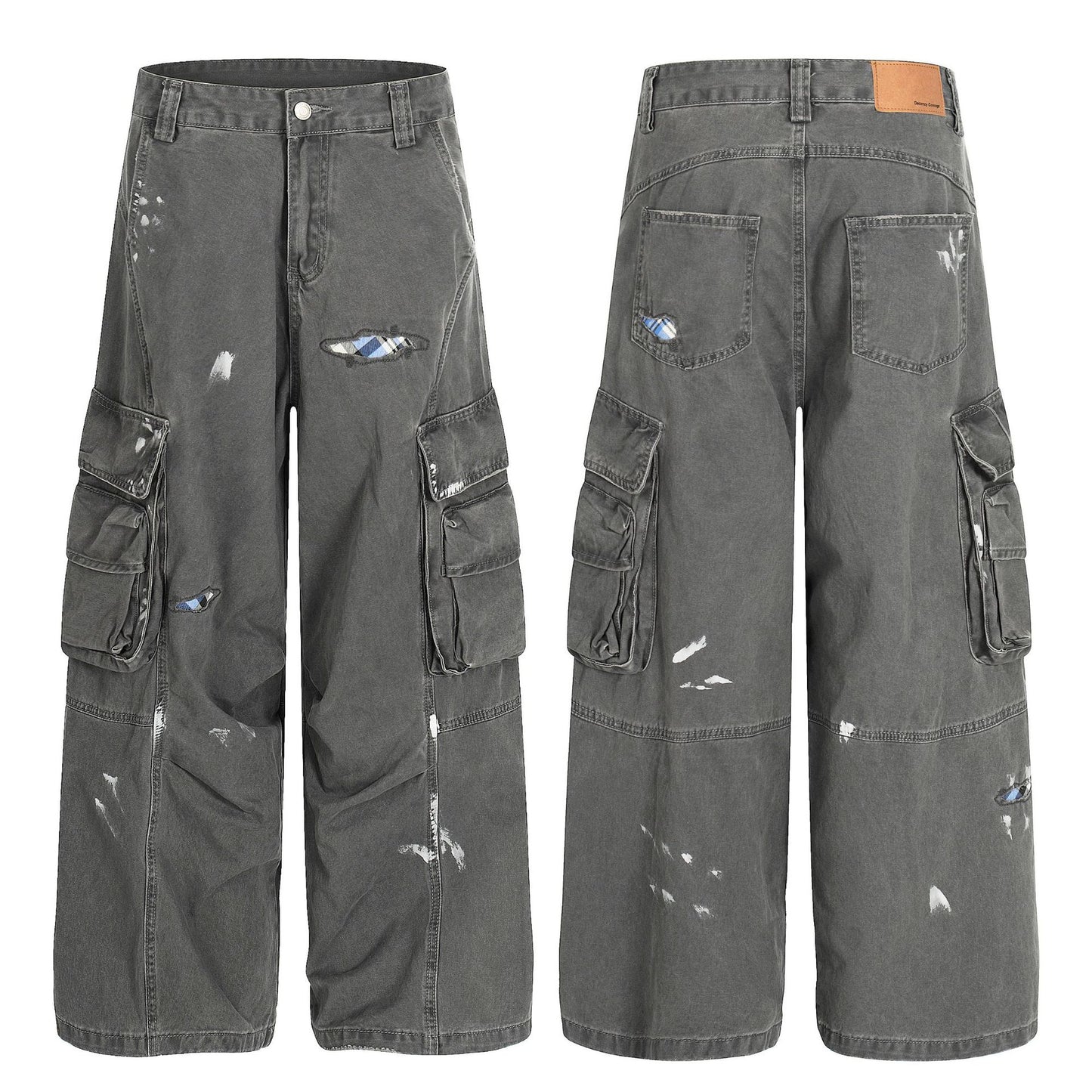 Damage Dirty Wide Leg Curved Cargo Pants WN25866