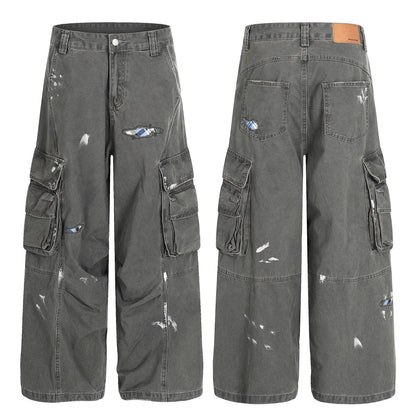 Damage Dirty Wide Leg Curved Cargo Pants WN25866