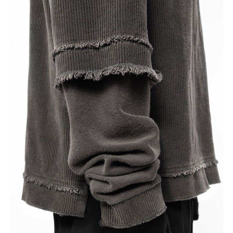 Washed Damage Fake Layered Long Sleeve T-Shirt WN28096