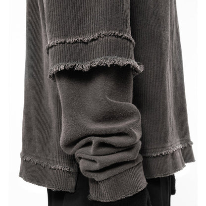 Washed Damage Fake Layered Long Sleeve T-Shirt WN28096