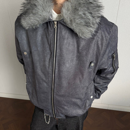 Detachable Fake Fur Collar PU Leather Jacket WN21935