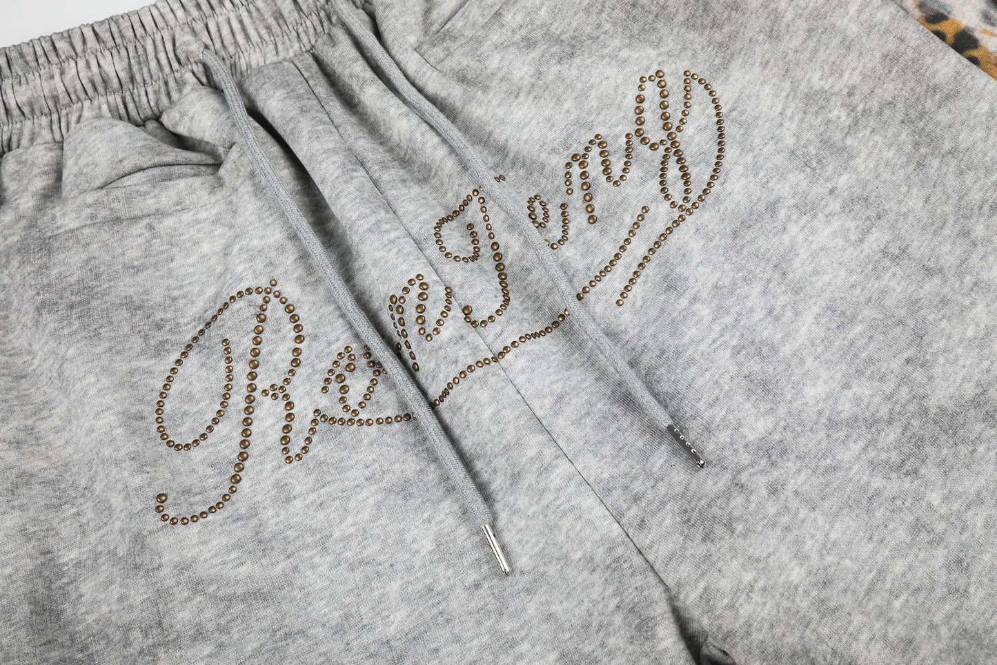 Leopard Print Curved Studs Wide Leg Sweatpants WN25700