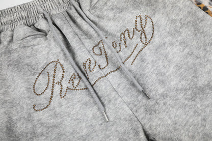 Leopard Print Curved Studs Wide Leg Sweatpants WN25700