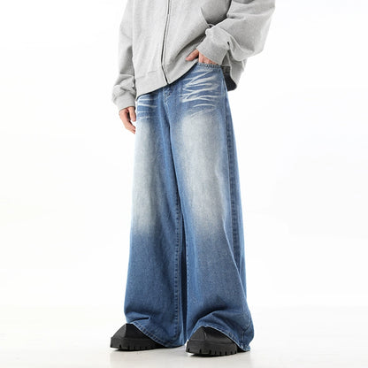 Washed Relaxed Wide-Leg Straight Denim Jeans WN10315