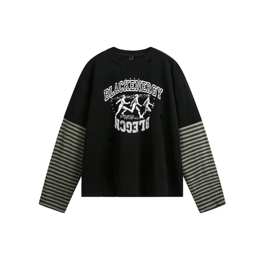 Oversize Fake Layered Print Long Sleeve T-Shirt WN12988