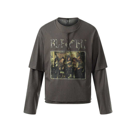 Oversize Fake Layered Long Sleeve T-Shirt WN25466