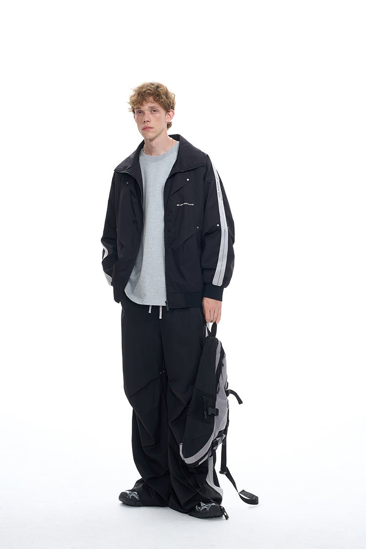 Stand Neck Sporty Jacket & Wide-leg Sporty Pants Setup WN9763