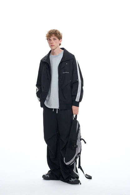 Stand Neck Sporty Jacket & Wide-leg Sporty Pants Setup WN9763