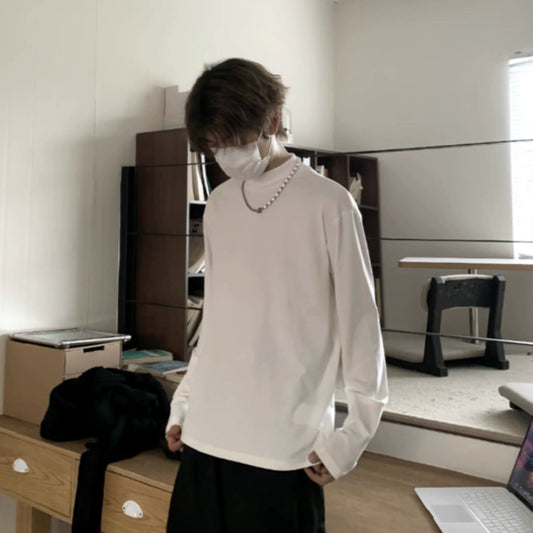 Plain High-Neck Long Sleeve T-Shirt WN19735