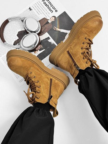 Chunky Lug Sole Platform Lace-Up Zipper Boots WN24548