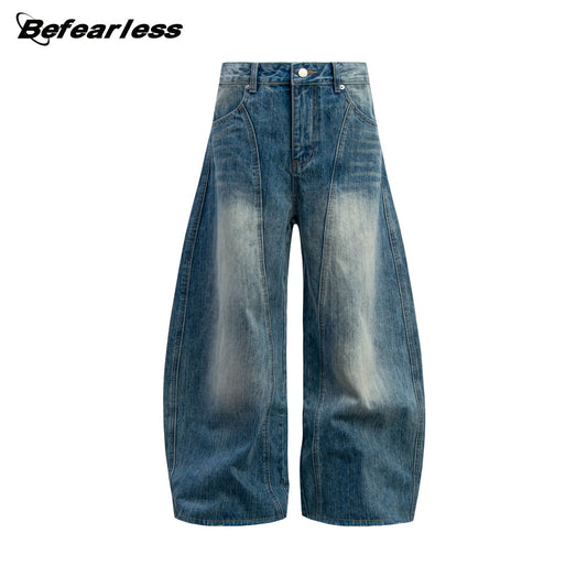 Washed Panel Wide Leg Denim Jeans WN26274