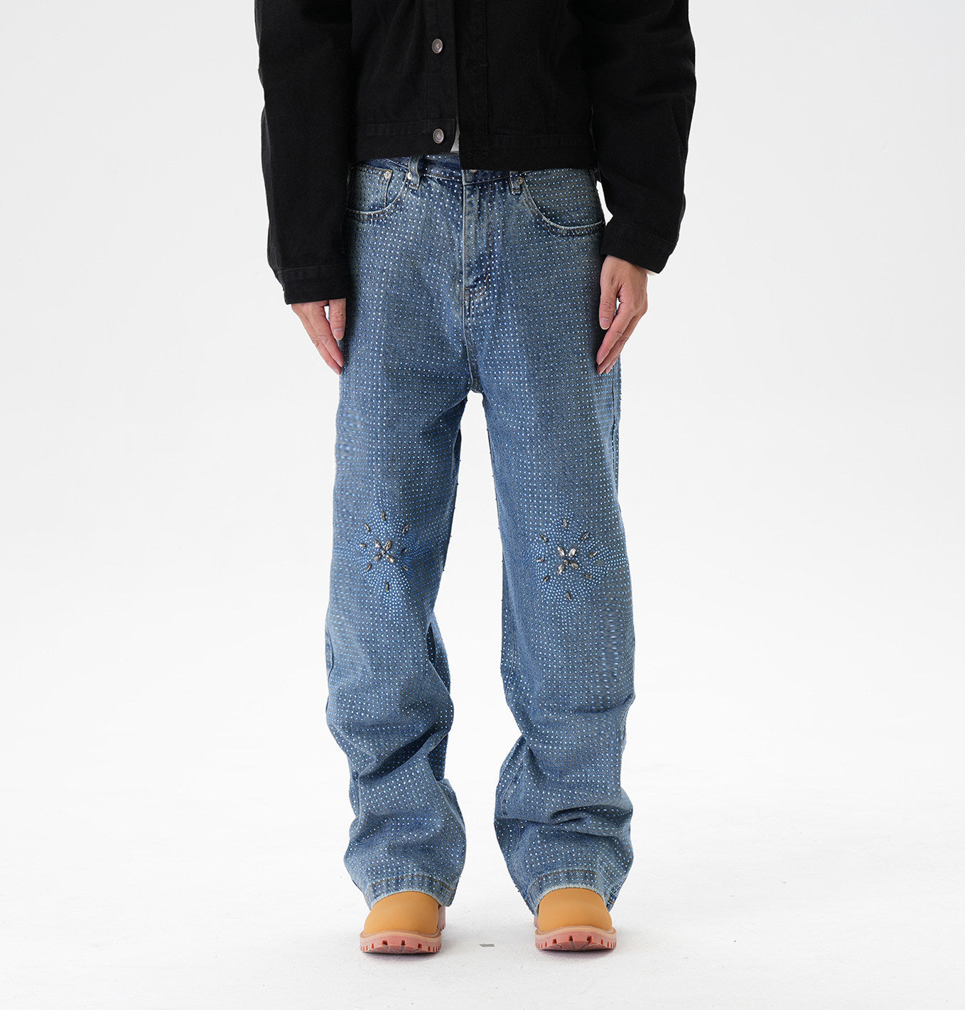 Rhinestone Straight Denim Jeans WN24338