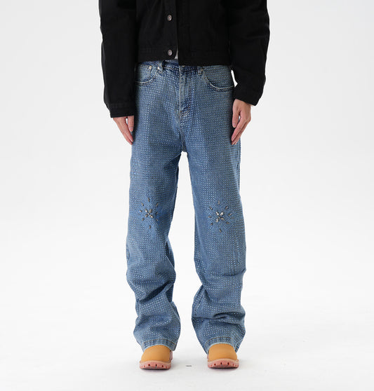 Rhinestone Straight Denim Jeans WN24338