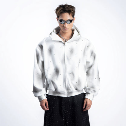 Washed Paint Print Zipper Hoodie WN20624