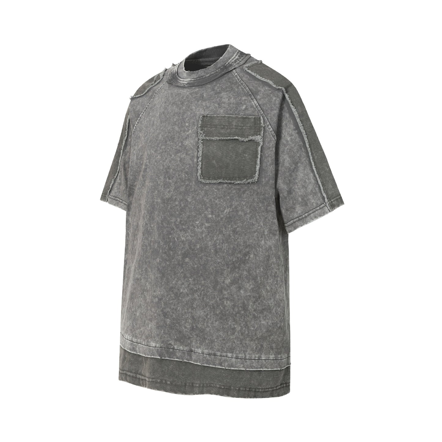Washed Mock Neck Pocket Short Sleeve T-Shirt WN25407