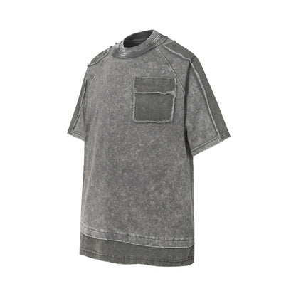 Washed Mock Neck Pocket Short Sleeve T-Shirt WN25407