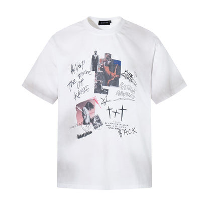 Washed Handwriting Print Short Sleeve T-Shirt WN25809