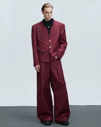 Deconstructed V-Neck Wool Blend Tailored Jacket & Trousers Setup WN21753