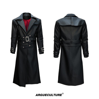 Vintage PU Leather Long Trench Coat WN22661
