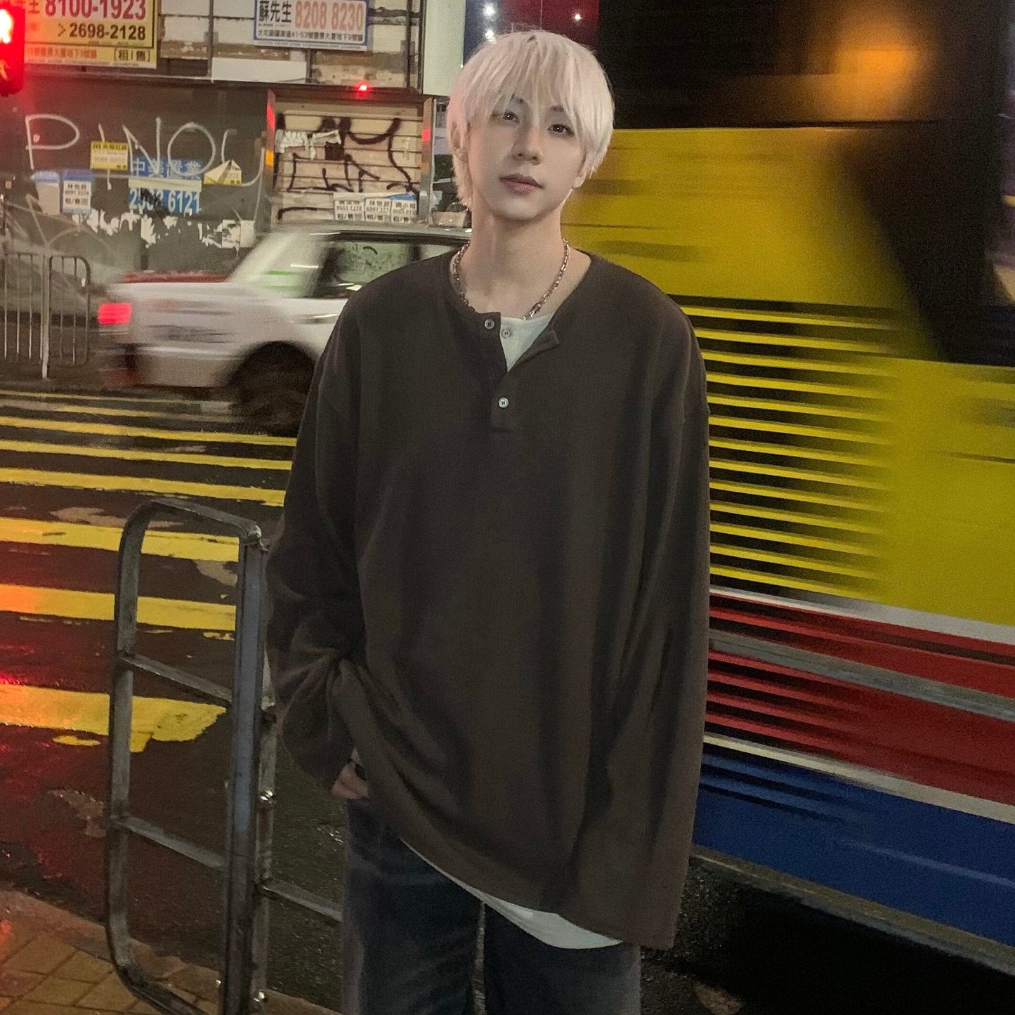 Fake Layered Button Long Sleeve T-Shirt WN25163