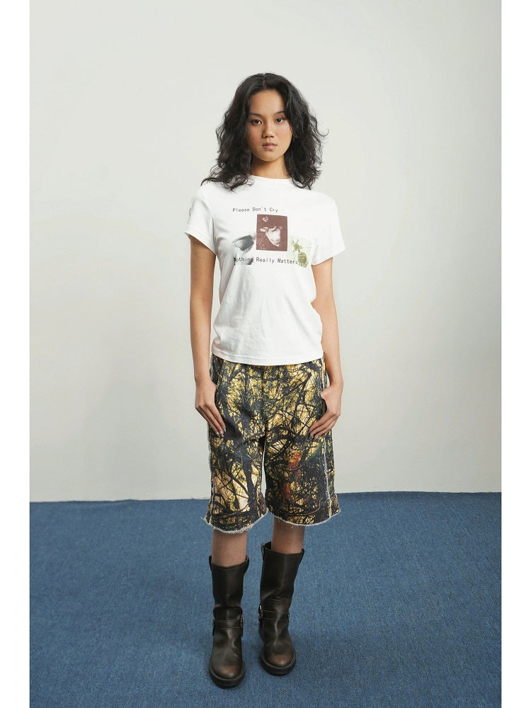 Removable Multi-Wear Print Denim Jeans WN18998