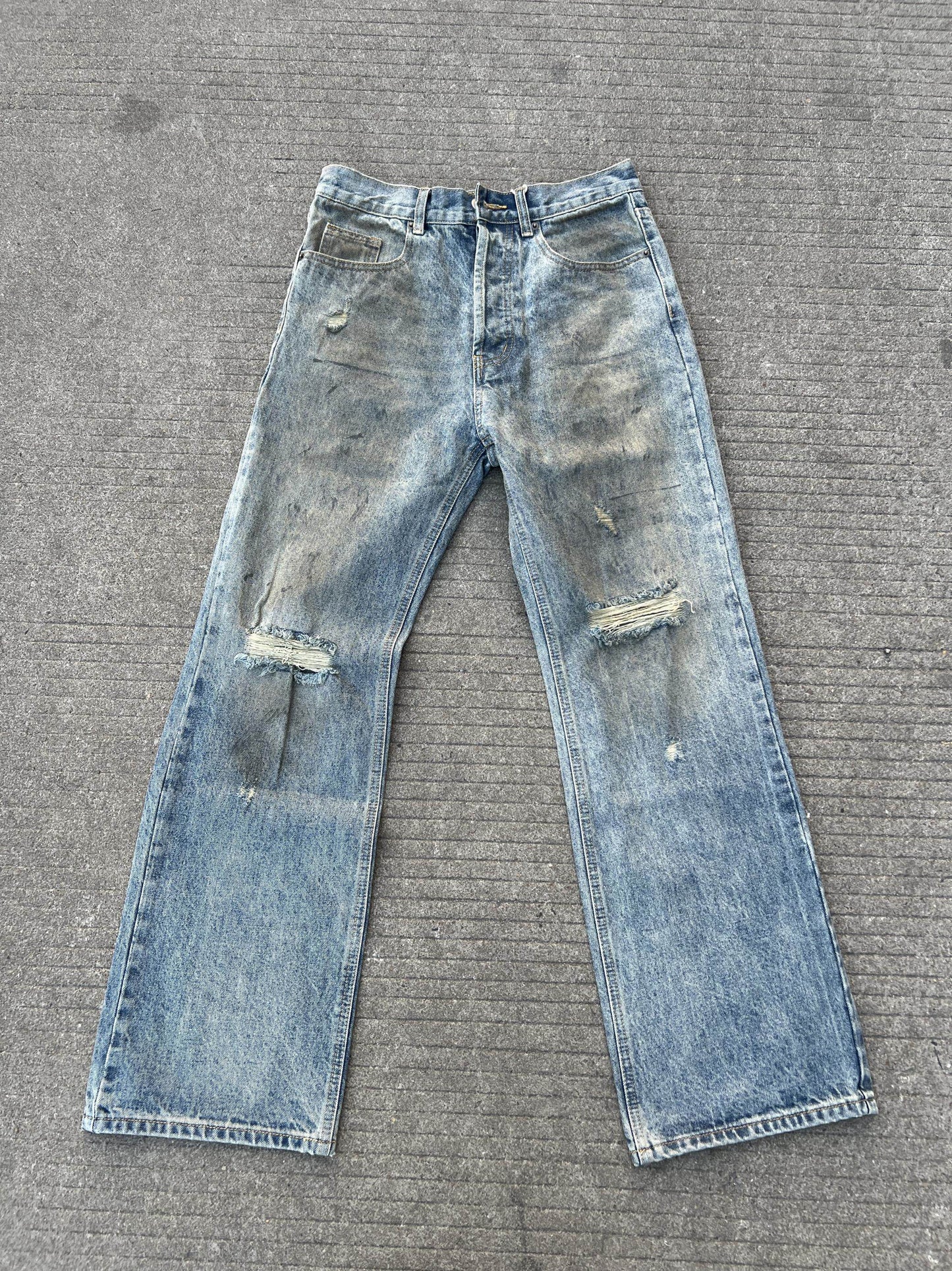 Washed Damage Wide Leg Denim Jeans WN24111
