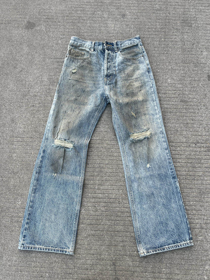 Washed Damage Wide Leg Denim Jeans WN24111