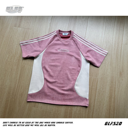 Suede Raglan Embroidery Short Sleeve T-Shir WN26430