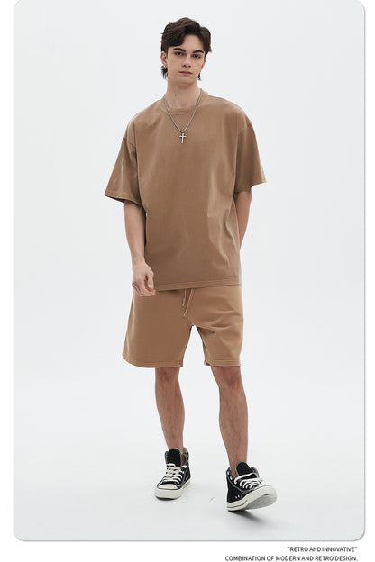 Oversize Washed Short-sleeve-T-shirt & Washed Short Sweatpants Setup WN6633-K