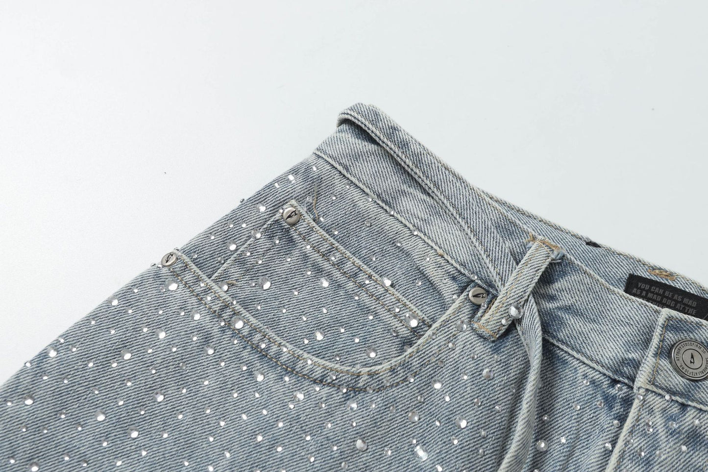 Fringe Rhinestone Wide Leg Half Denim Pants WN25612