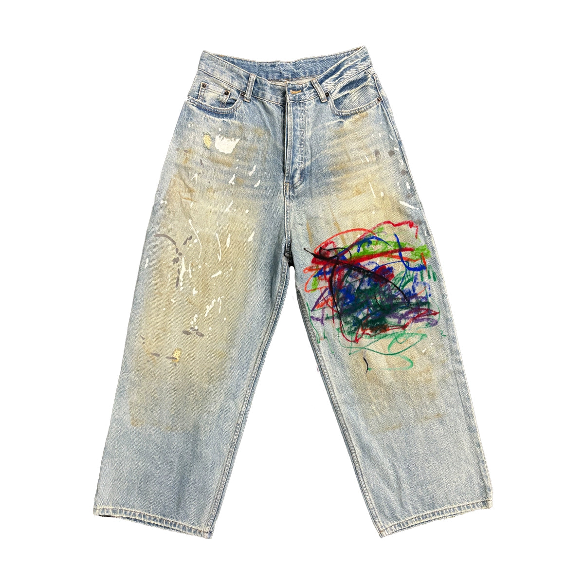 Graffiti Spray Paint Wide Leg Denim Jeans WN16826
