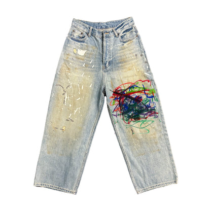 Graffiti Spray Paint Wide Leg Denim Jeans WN16826