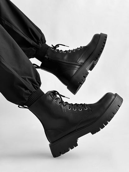Chunky Platform 8-Eye Lace-Up Zipper Boots WN24533